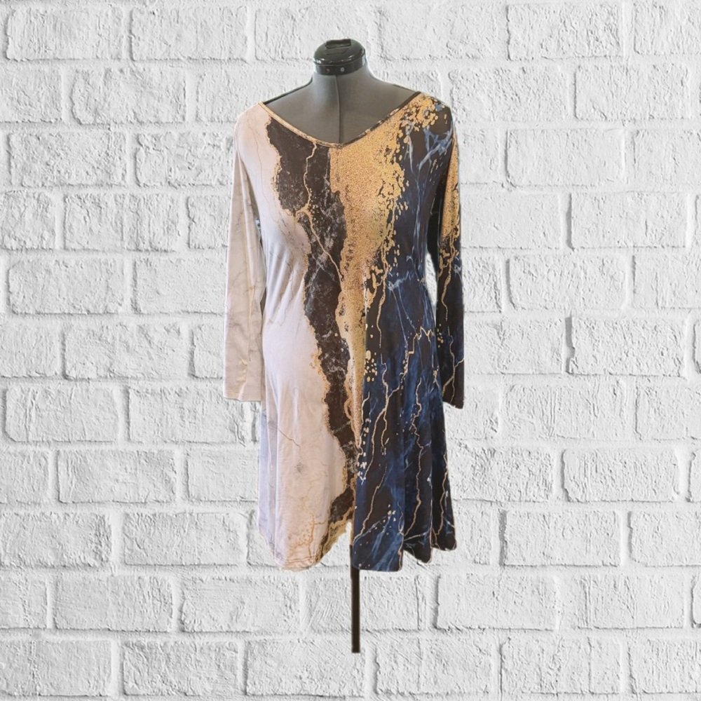JustFashionNow Blue Gold & White Dress Size M